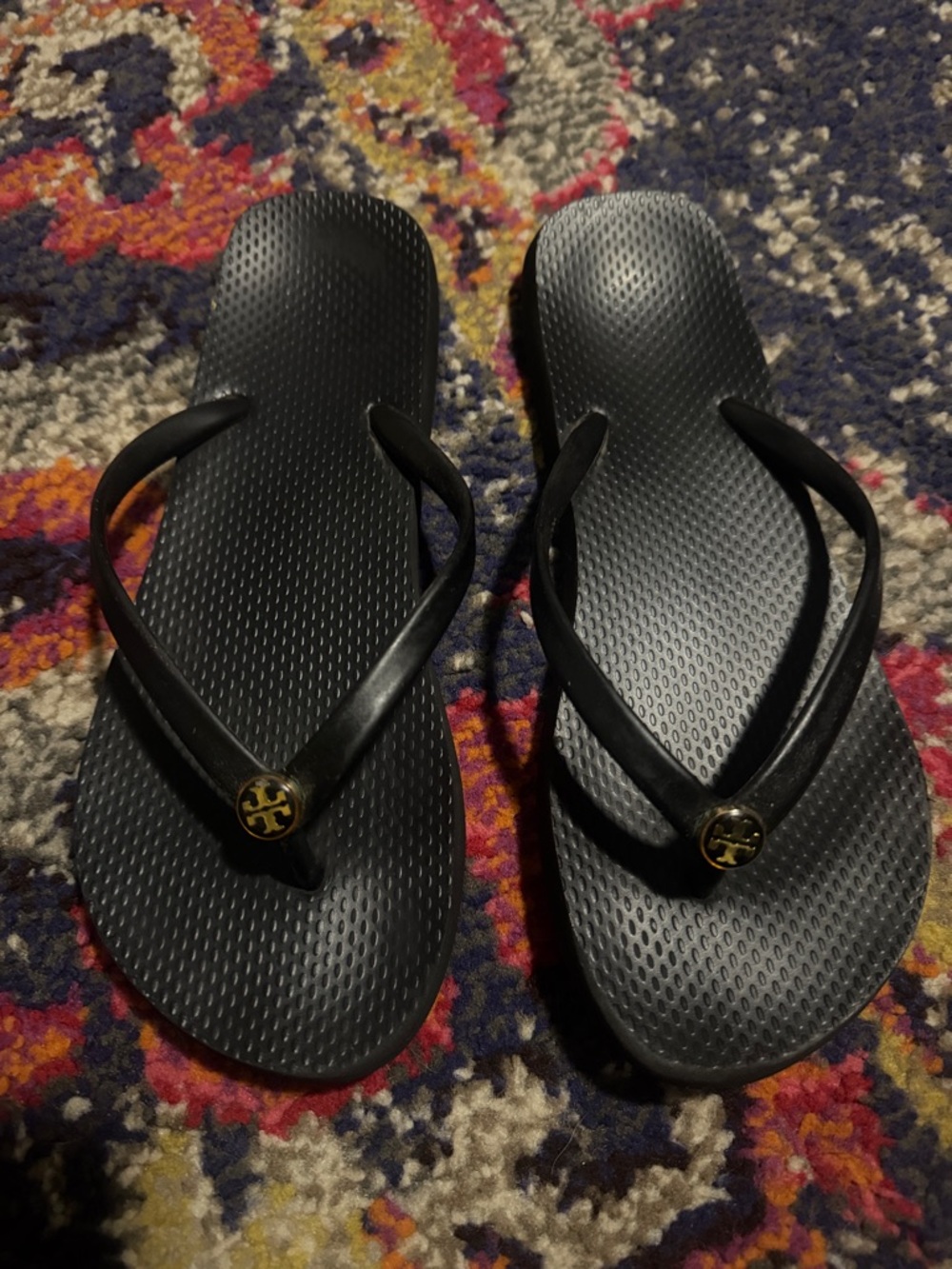 Tory Burch Black Flip Flop Sandals with Gold Logo
